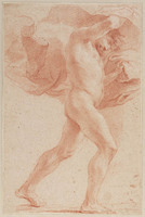 K I 021
<br/>
Lopend mannelijk naakt naar rechts met een lap in zijn handen
<br/>
<em>Anoniem It, Rome (17de eeuw)</em>